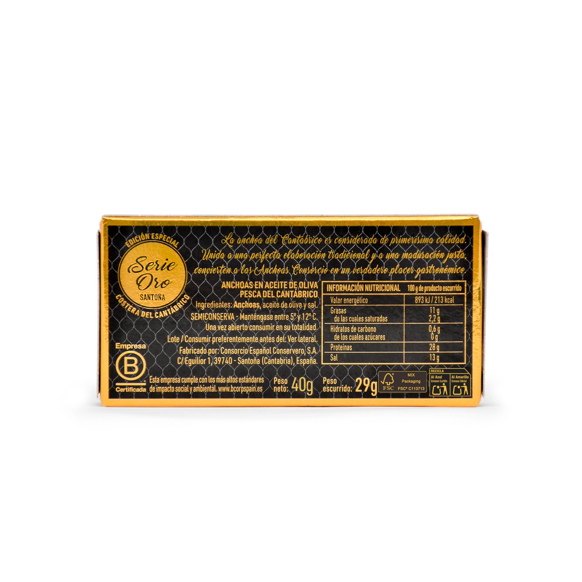Anchoas del Cantábrico en aceite de oliva - 40g Serie Oro