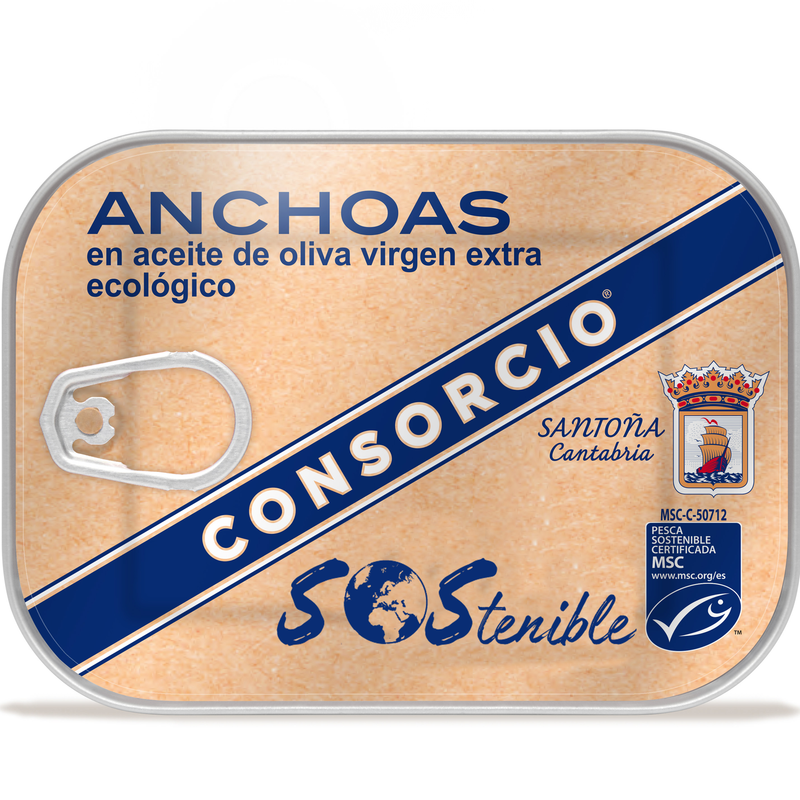 Filetes de anchoa MSC en AOVE extra ecológico en lata 74g